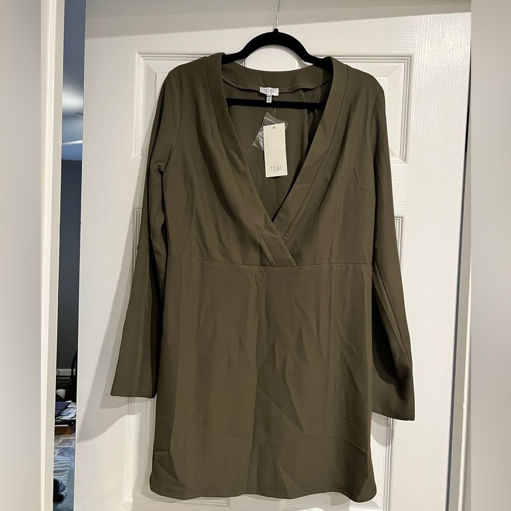 Tobi Deep Olive Long Sleeve Dress